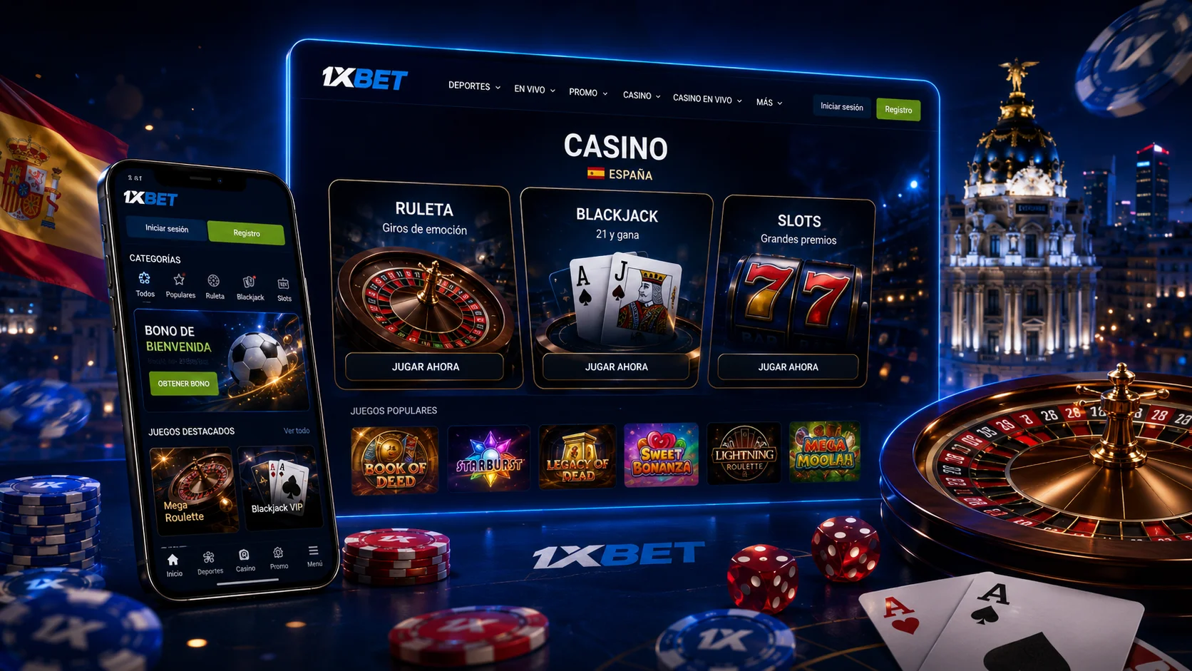 Lobby del casino 1xBet con 10000 juegos